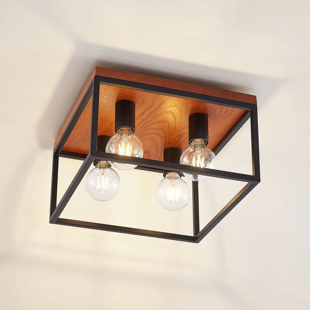 Lindby Plafondlamp 4-lichten Eiken/Zwart - 22,5 cm