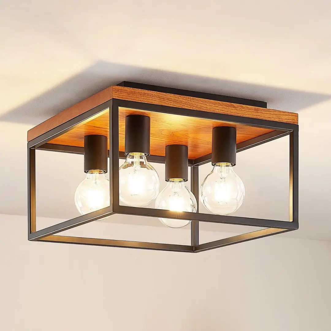 Lindby Plafondlamp 4-lichten Eiken/Zwart - 22,5 cm