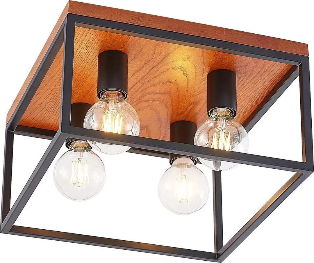Lindby Plafondlamp 4-lichten Eiken/Zwart