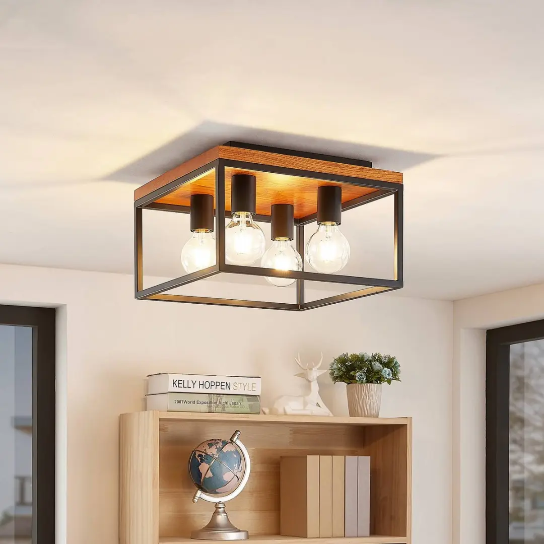 Lindby Plafondlamp 4-lichten Eiken/Zwart - 22,5 cm