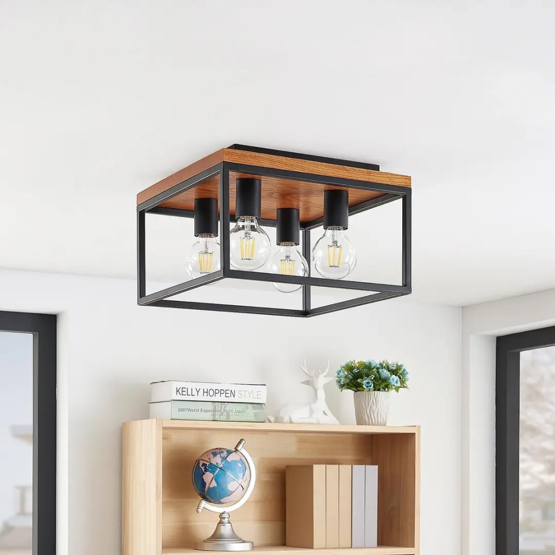 Lindby Plafondlamp 4-lichten Eiken/Zwart - 22,5 cm