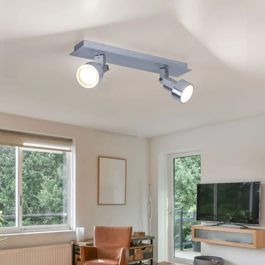 Globo Plafondlamp 2 Zwenkbare Spots - 2x LED 3,2W 240lm Warm Wit - Zilver