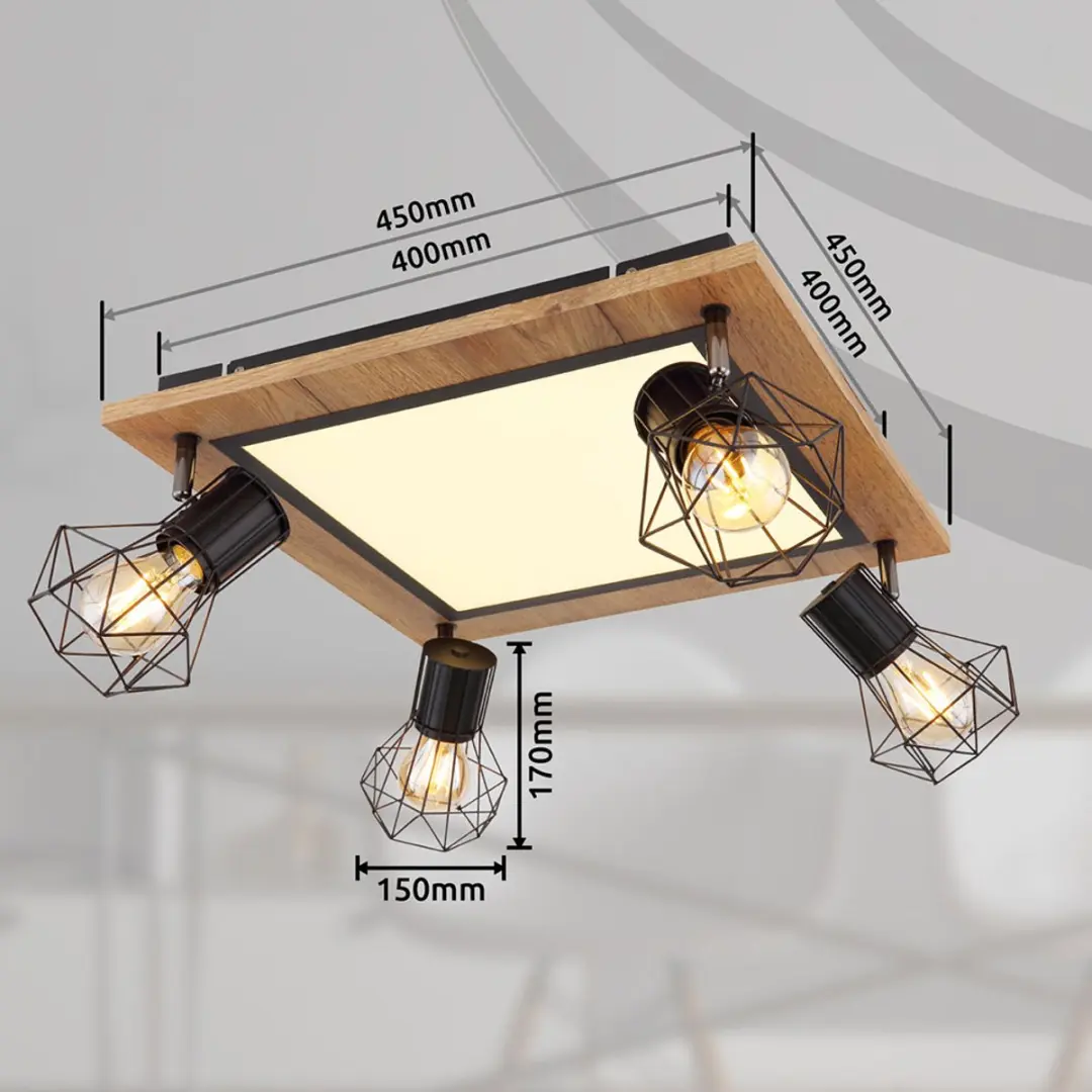 Globo LED Plafondlamp Hout 24W 1800lm Warm Wit - Zwart