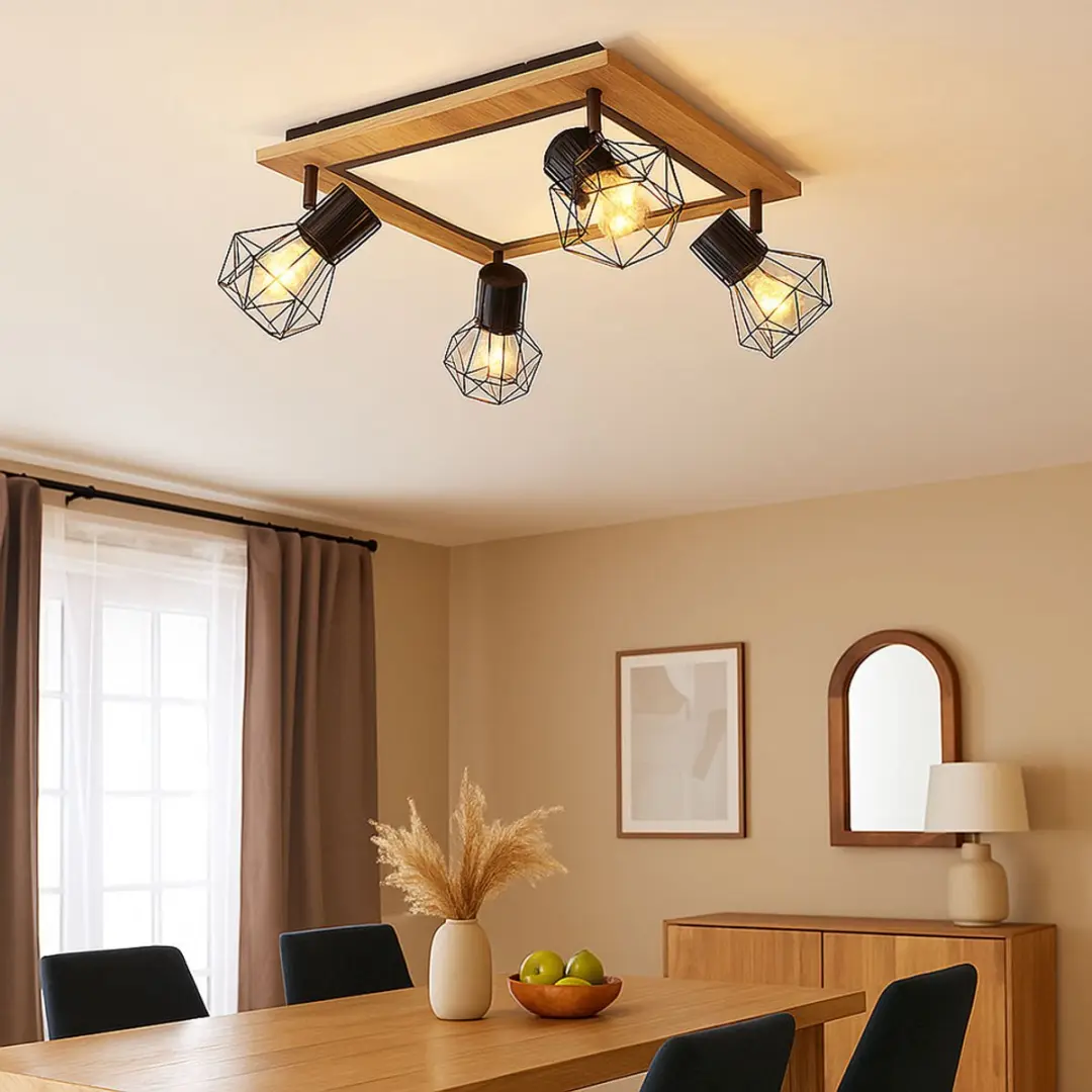 Globo LED Plafondlamp Hout 24W 1800lm Warm Wit - Zwart