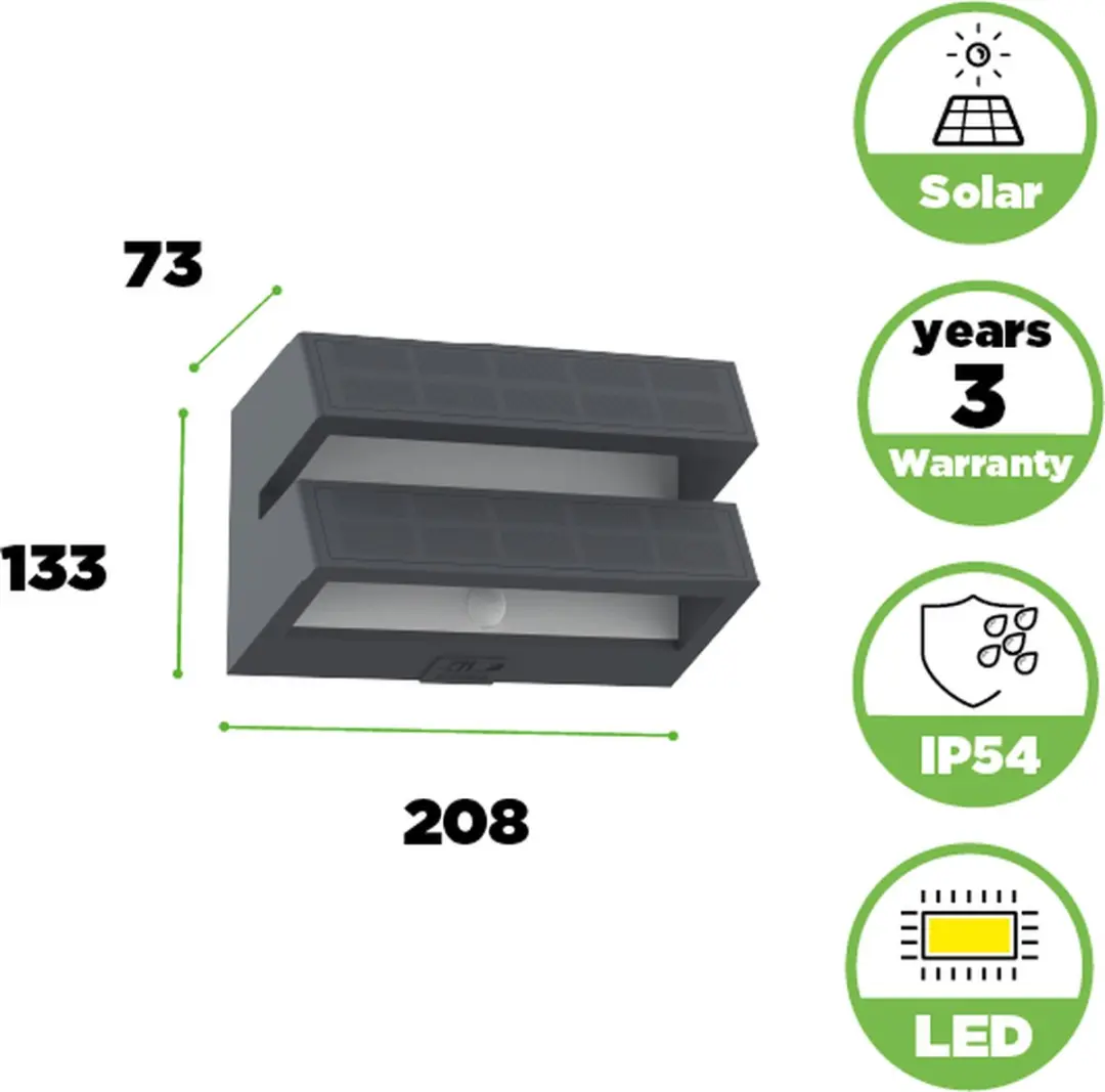 LUTEC Barlo LED Solar Wandlamp - 950 Lm 4000K - PIR Sensor - Donkergrijs