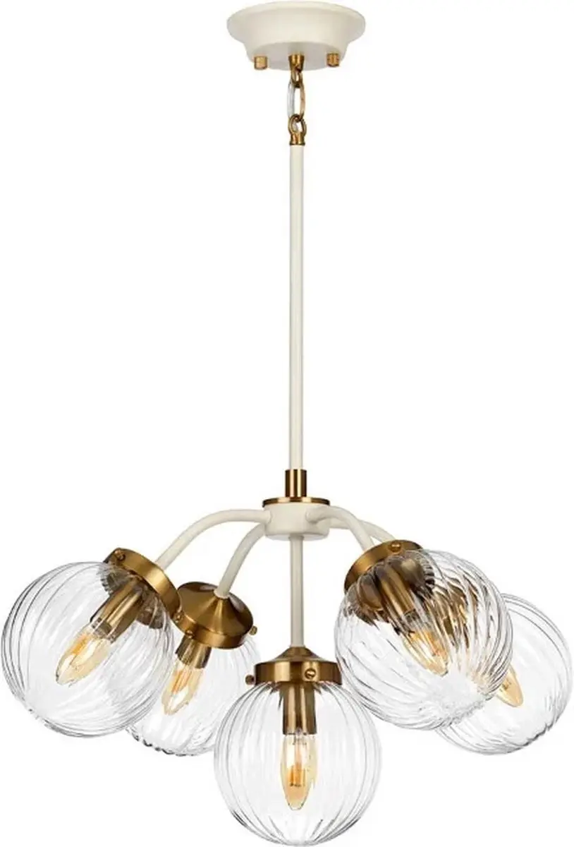 Elstead Lighting Cosmos LED Hanglamp - 5x E14 8W Dimbaar - Cream & Messing