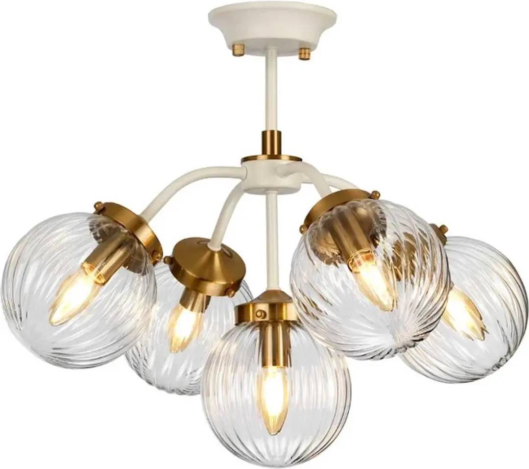 Elstead Lighting Cosmos LED Hanglamp - 5x E14 8W Dimbaar - Cream & Messing
