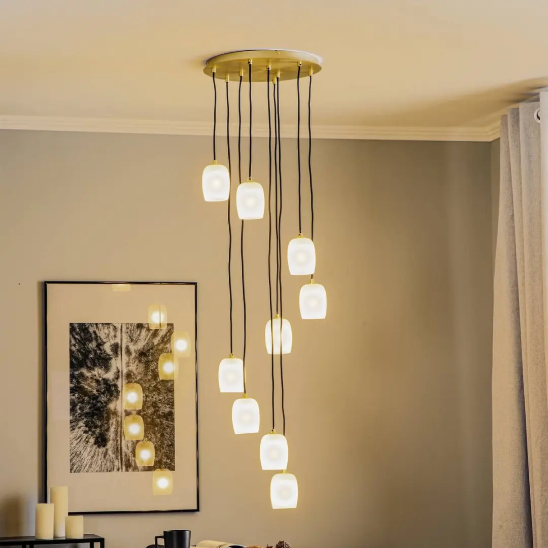 Lucande Hanglamp 9-Licht IJzer Glas G9 - Zandwit