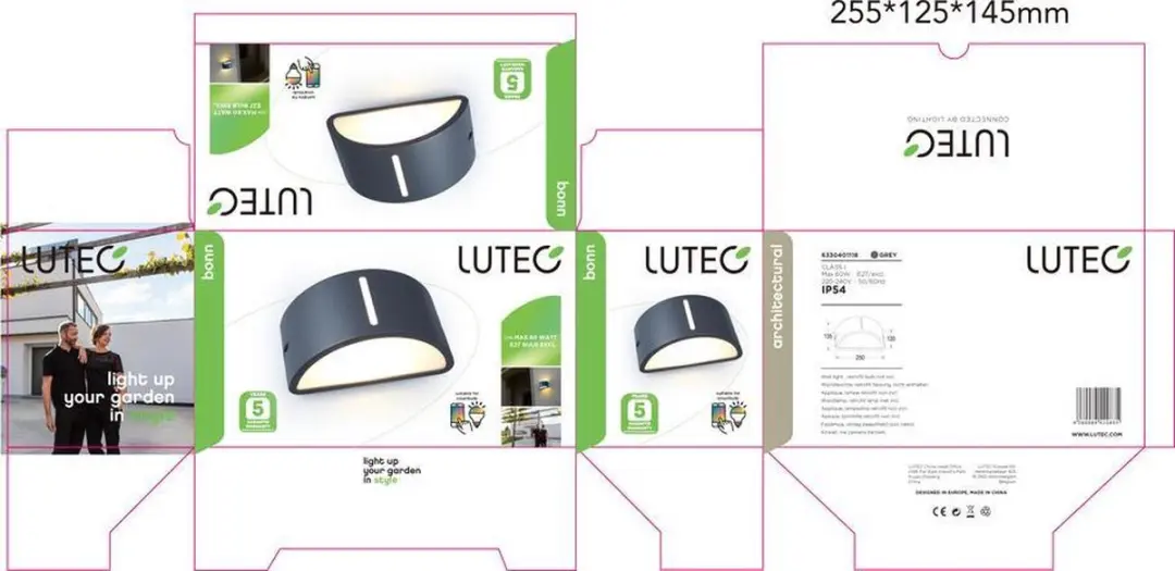 Lutec Bonn Outdoor Wall Up & Down 1 Licht E27 - 12cm - Grijs