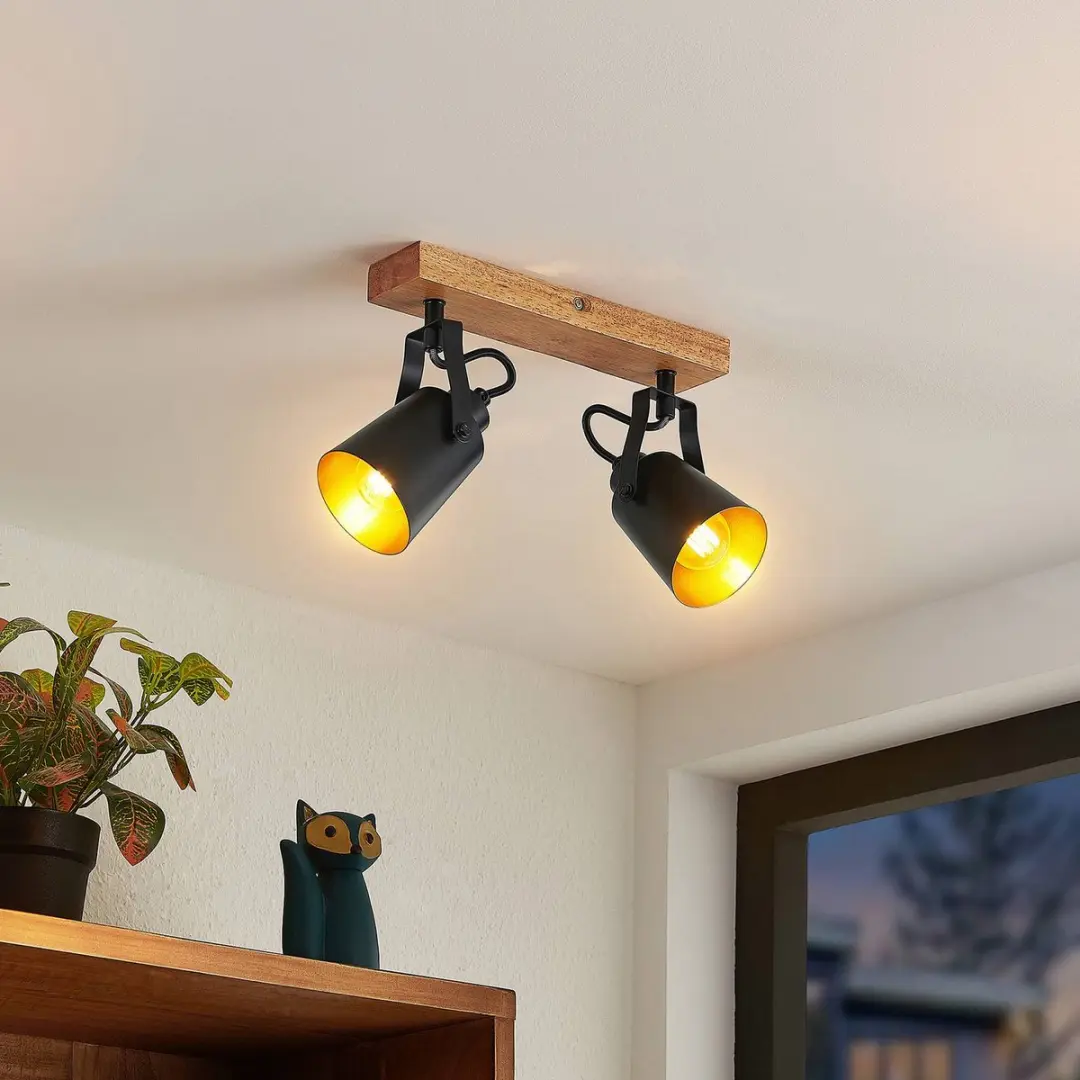 Lindby Buitenspot 2-lichts E14 - 10W - Ø8.3cm - Zwart/donker hout