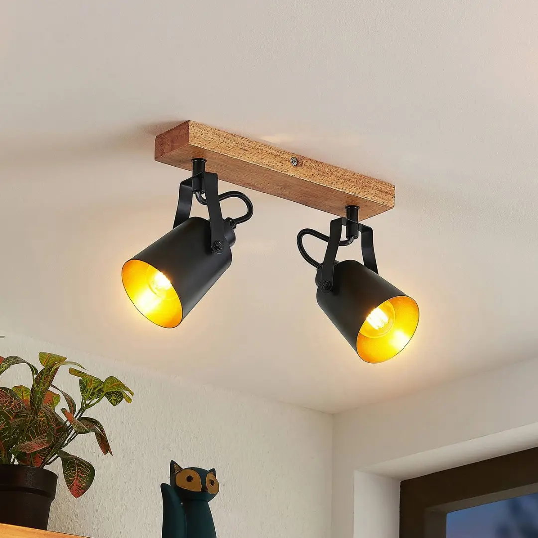 Lindby Buitenspot 2-lichts E14 - 10W - Ø8.3cm - Zwart/donker hout