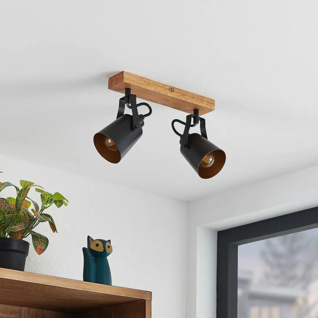 Lindby Buitenspot 2-lichts E14 - 10W - Ø8.3cm - Zwart/donker hout