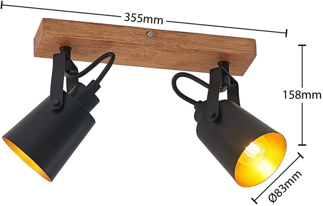 Lindby Buitenspot 2-lichts E14 - 10W - Ø8.3cm - Zwart/donker hout