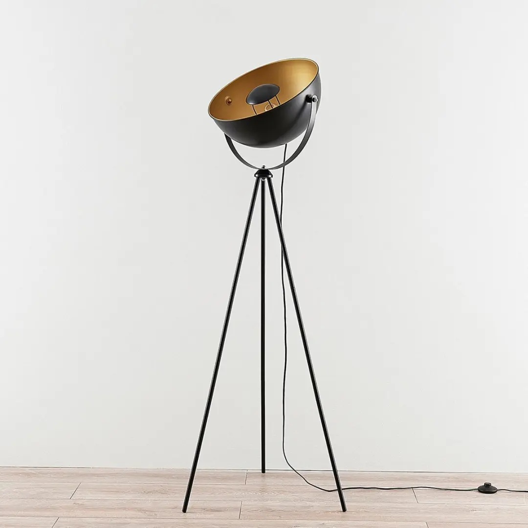 Lindby Vloerlamp Driepoot 1 Licht - 160cm - E27 - Zwart/Goud