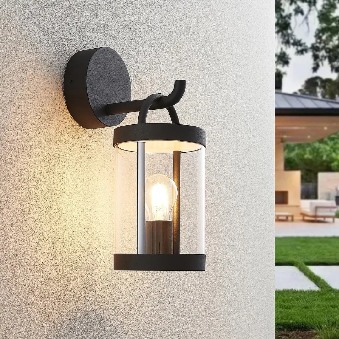 Lucande Wandlamp Buiten Aluminium Glas 30cm - E27 - Donkergrijs
