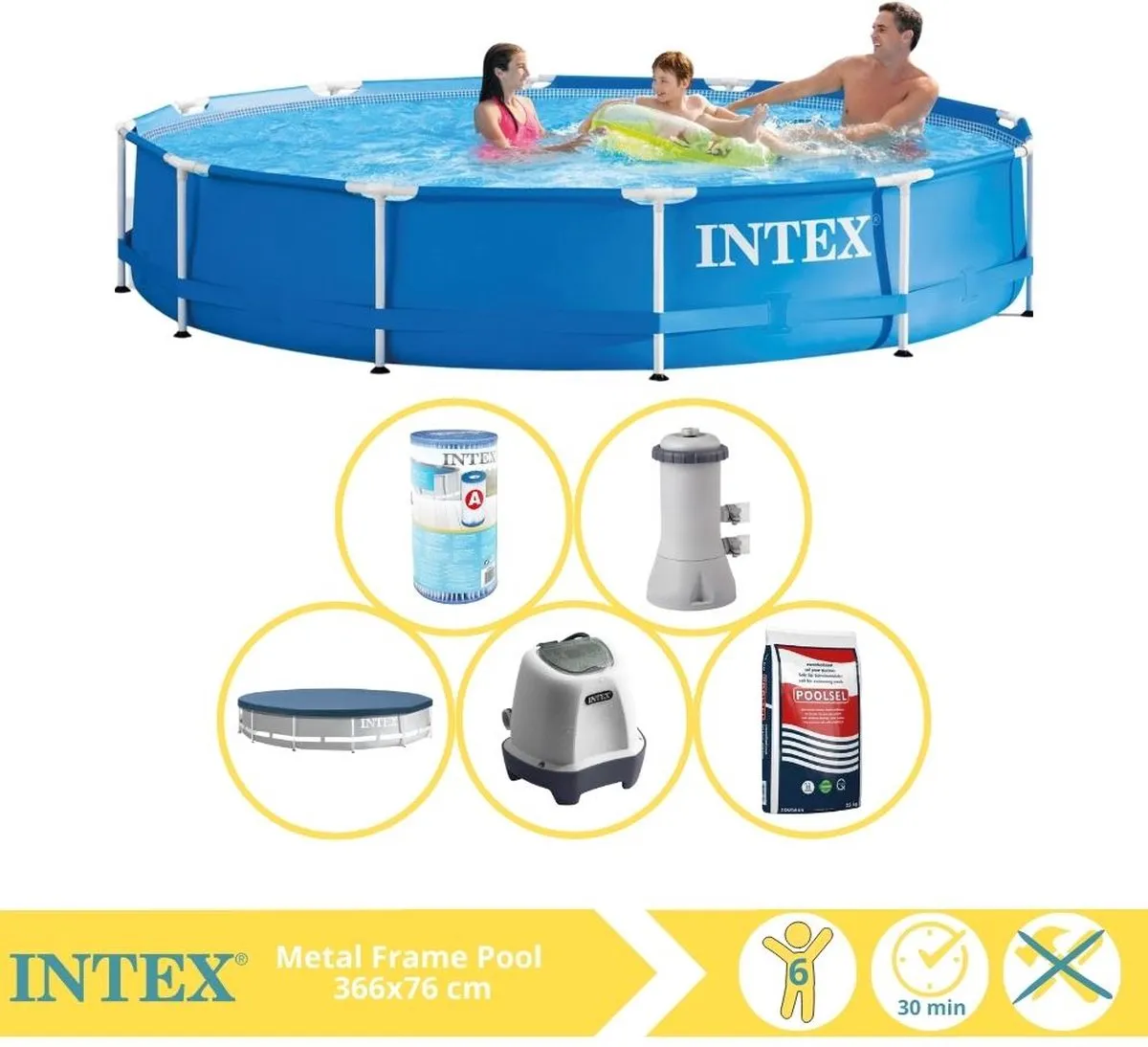 Intex Metal Frame Zwembad 366x76cm - 6503L - Blauw/Wit