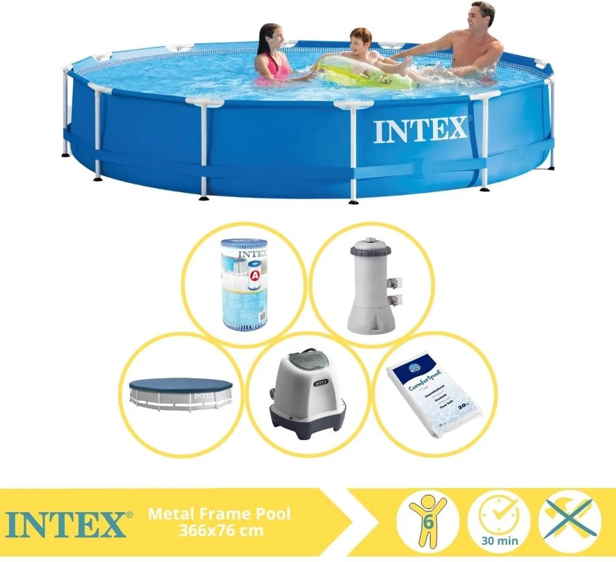 Intex Metal Frame Zwembad 366x76cm - 6503L - Blauw/Wit