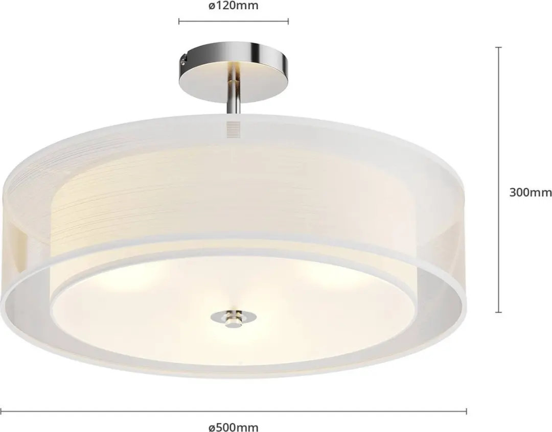 Lindby Plafondlamp 3-lichts 50cm - Wit/Chroom