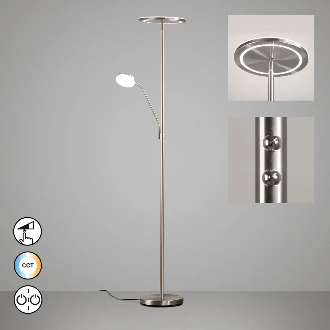Fischer & Honsel Sorento Staande LED Vloerlamp 36,5W - Zilver/Nikkel