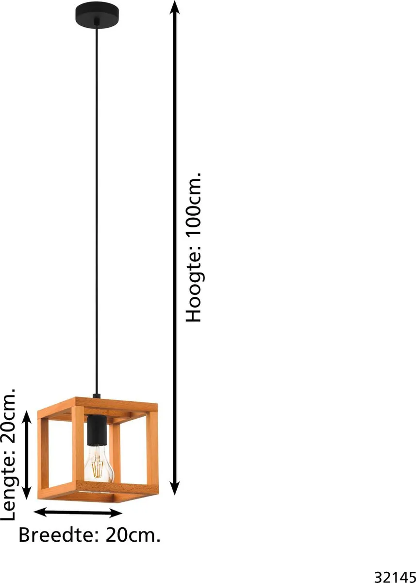 Eglo Blackcrown 1 Hanglamp - Industrieel - Zwart/Bruin - afbeelding 6 van 6