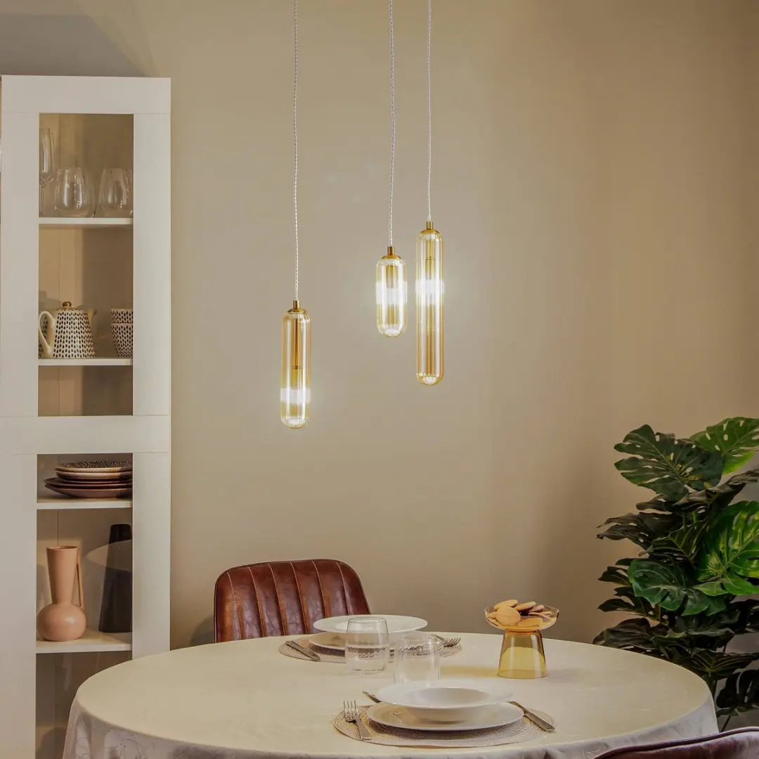 Lucande Hanglamp 3-Lichts G9 - Amber/Messing