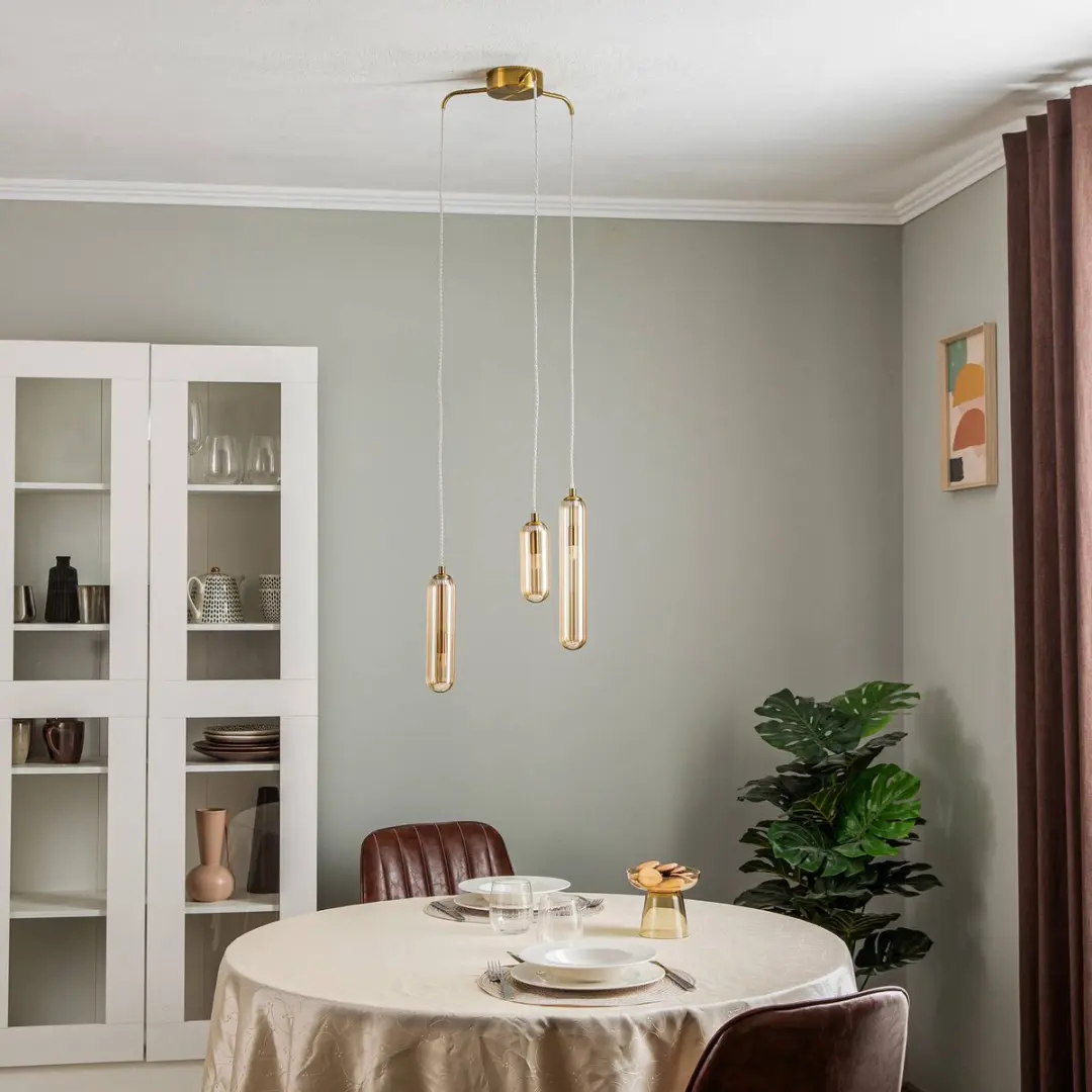 Lucande Hanglamp 3-Lichts G9 - Amber/Messing