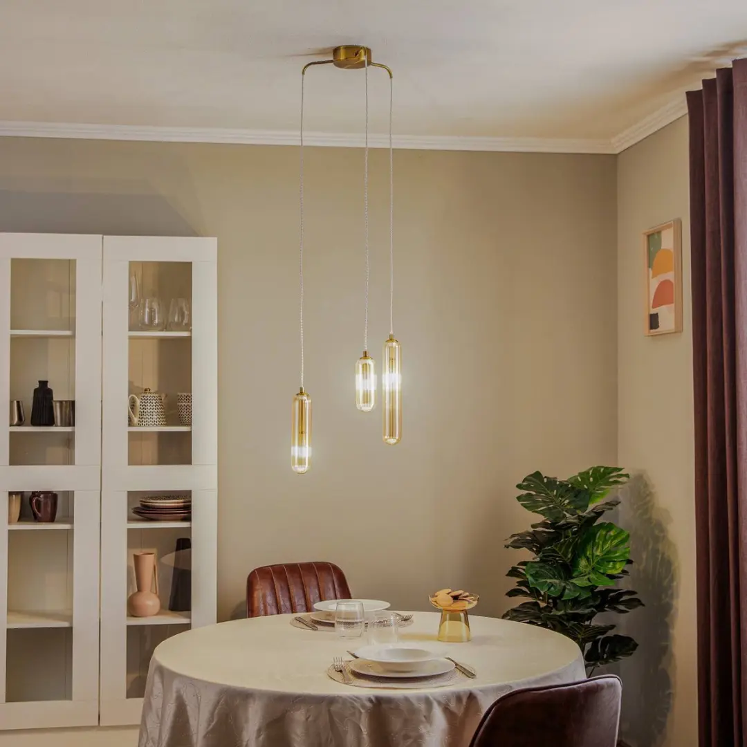 Lucande Hanglamp 3-Lichts G9 - Amber/Messing
