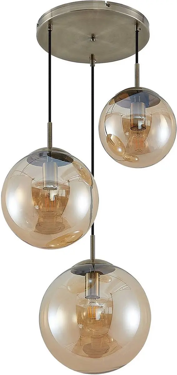 Lindby Teeja Hanglamp 3x15W - Glas Oud Messing