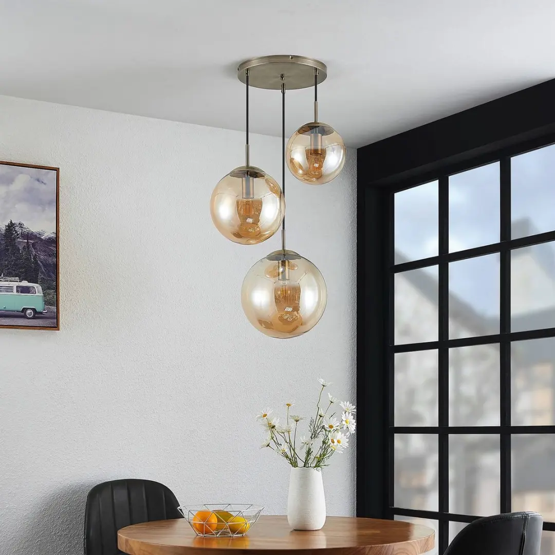 Lindby Teeja Hanglamp 3x15W - Glas Oud Messing