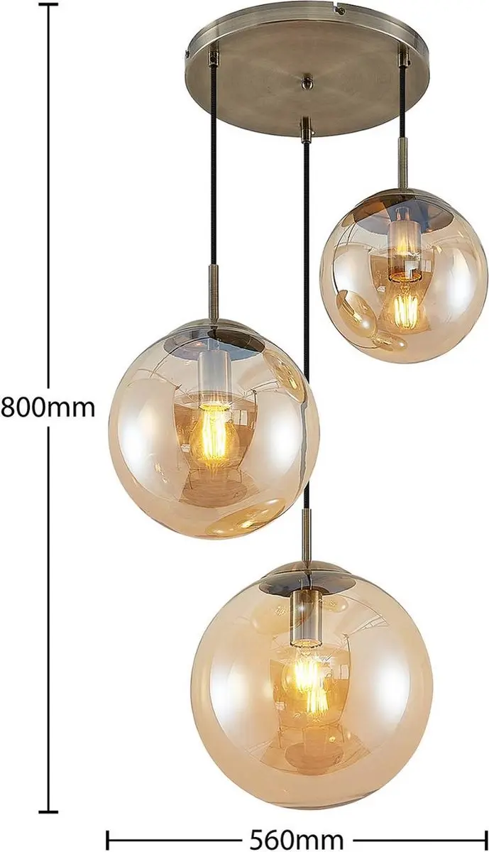 Lindby Teeja Hanglamp 3x15W - Glas Oud Messing