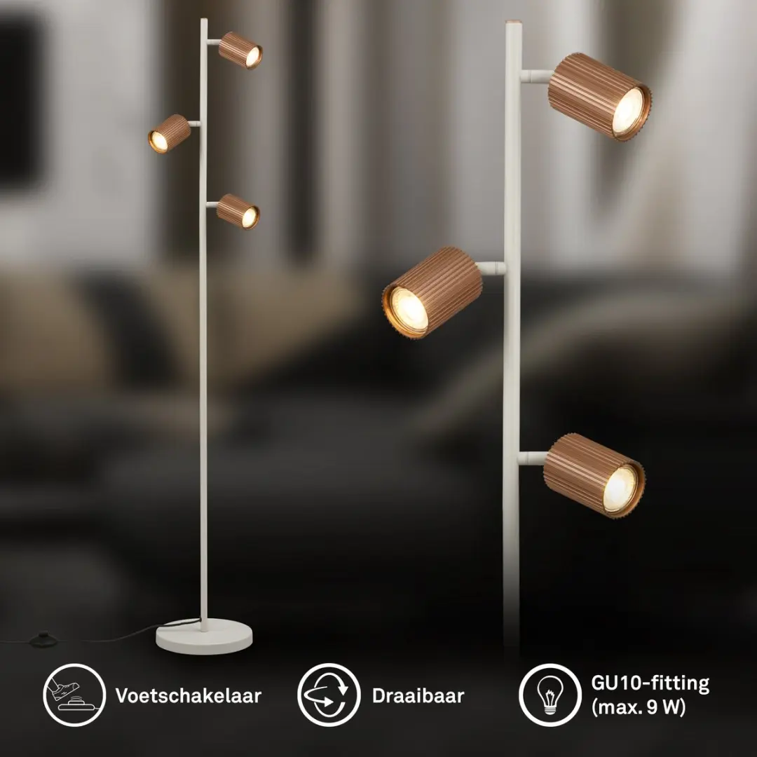 Briloner Ida Vloerlamp - 3x GU10 - 141cm - Koffie