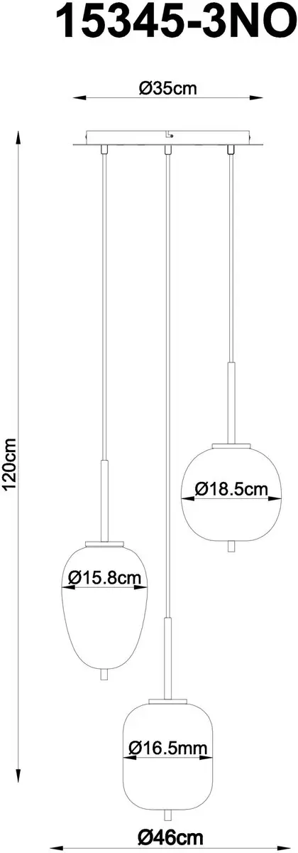 Globo Blacky I Hanglamp - 3x Ø46cm - Wit - E14
