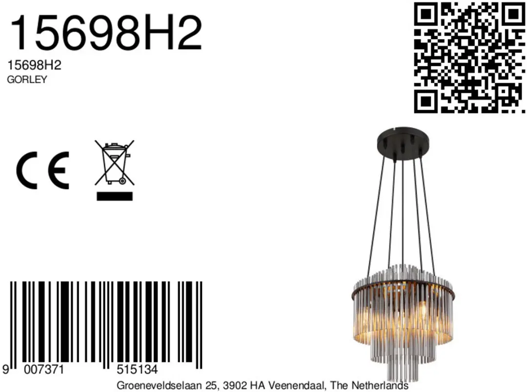 Globo Gorley Hanglamp - 5x E14 - Ø40cm - Zwart - afbeelding 6 van 6