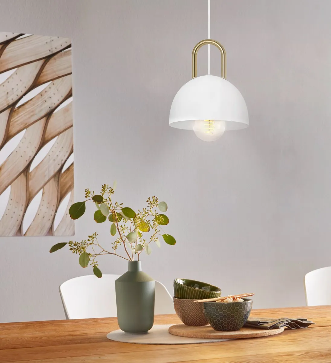 Eglo Calmanera Hanglamp E27 - Ø32,5cm - Wit/Geelkoper