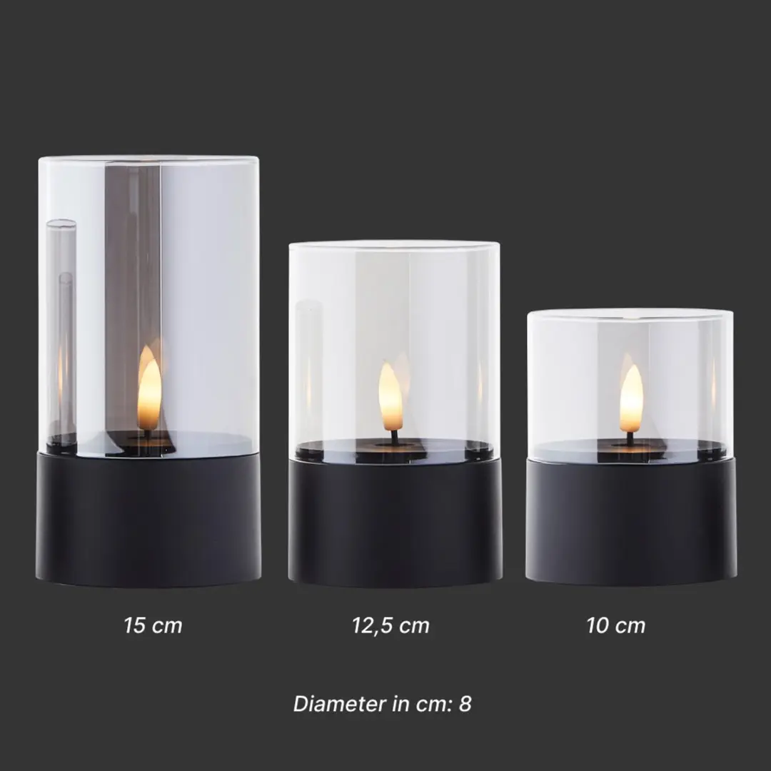 Brilliant LED Buiten Tafellamp 3-delig - Rookglas - 2500K - 10/12,5/15cm