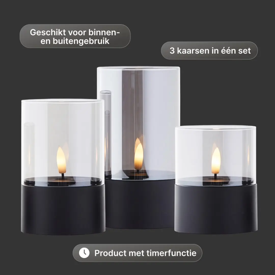 Brilliant LED Buiten Tafellamp 3-delig - Rookglas - 2500K - 10/12,5/15cm