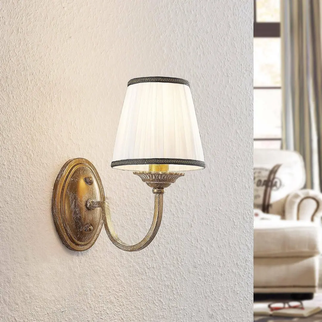 Lindby Wandlamp Textiel Metaal E14 40W - Crème Antiek Messing