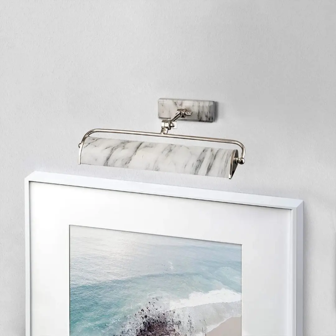 Elstead Winchfield LED Schilderijverlichting - 2x E14 40W - Dimbaar - Polished Nickel & White Marble