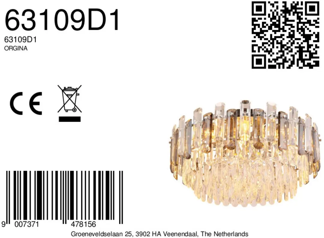 Globo Origna Plafondlamp Ø55cm Chroom - 11x E14 - afbeelding 5 van 5