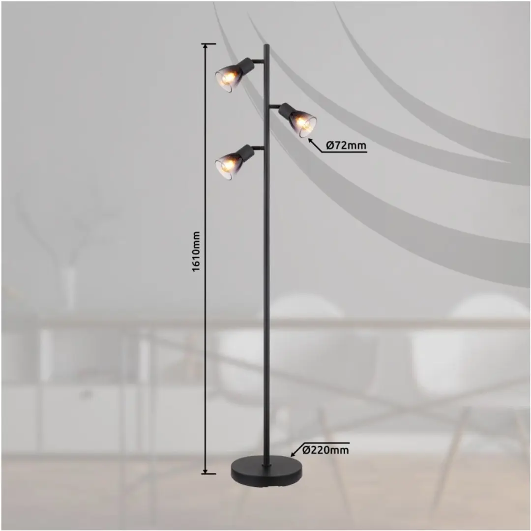 Globo Satella Vloerlamp 161cm Matt zwart - 3x E14