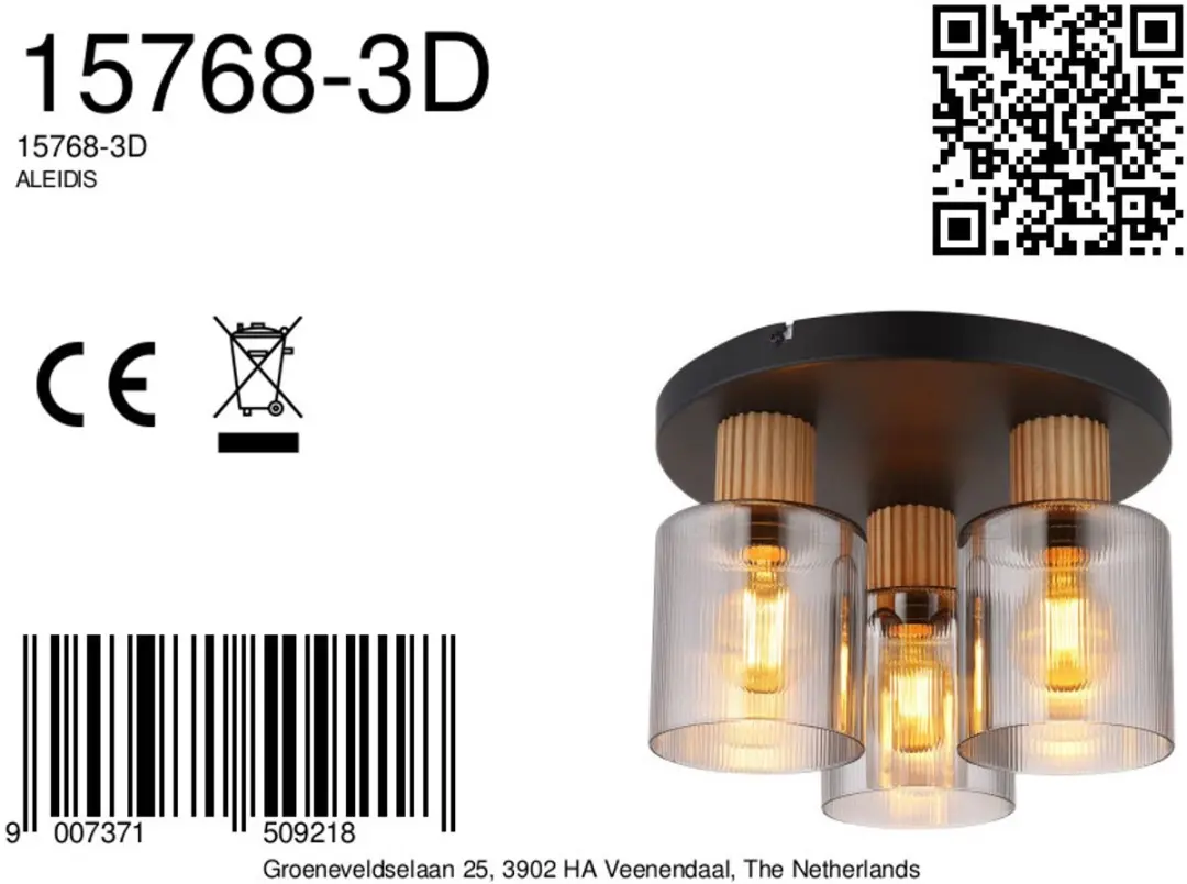 Globo ALEIDIS Plafondlamp - 3x E27 - Ø30cm - Zwart
