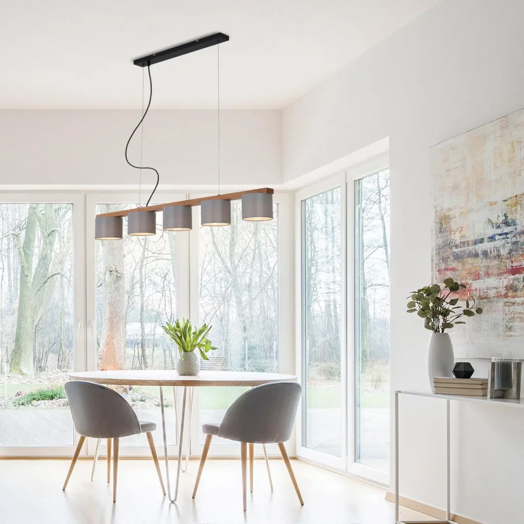 Briloner Wood & Style Hanglamp 5-arm - Grijs