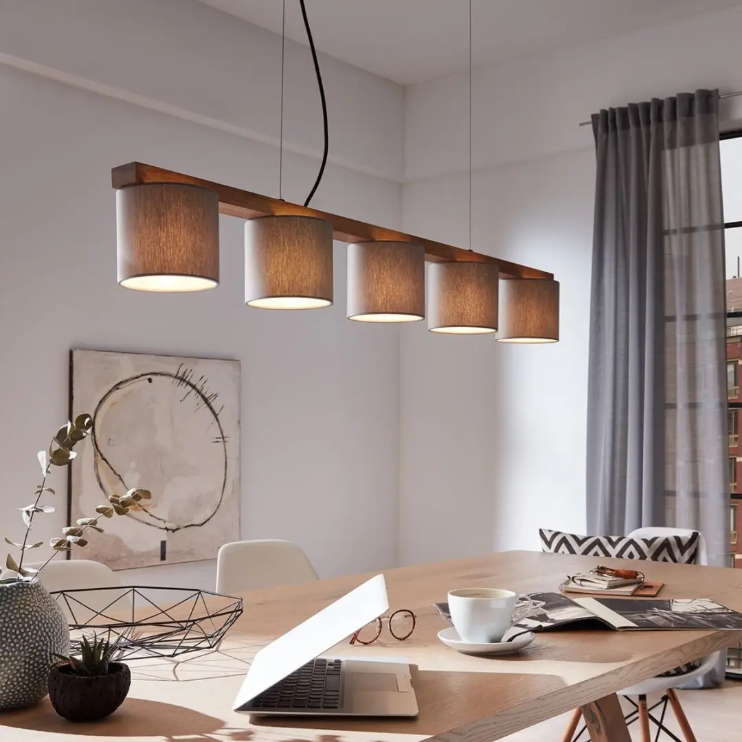 Briloner Wood & Style Hanglamp 5-arm - Grijs