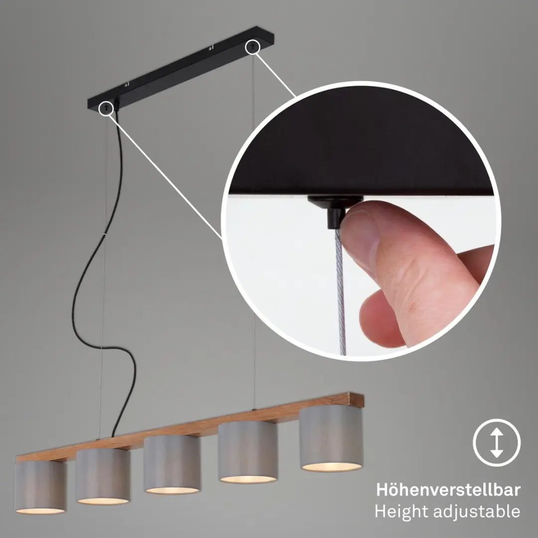 Briloner Wood & Style Hanglamp 5-arm - Grijs