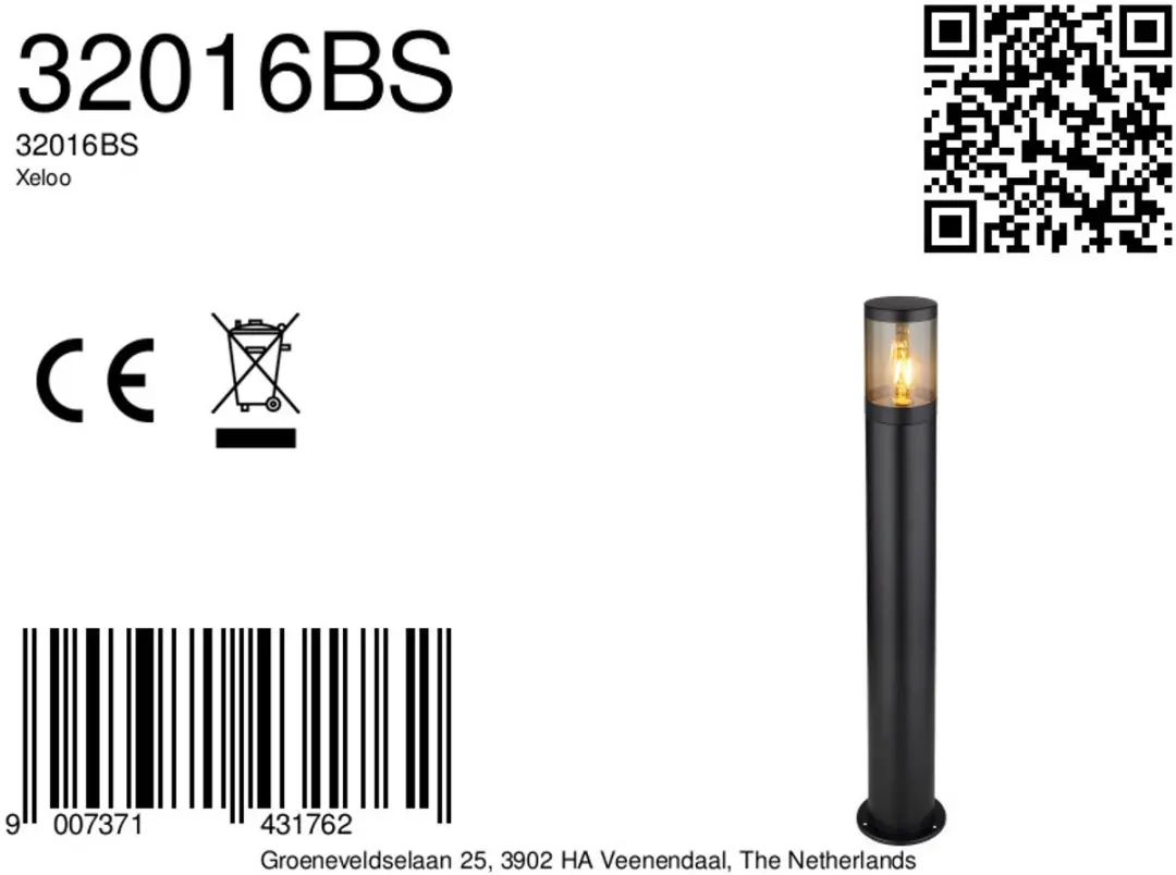 Globo Xeloo Vloerlamp - Zwart - E27 - 14cm