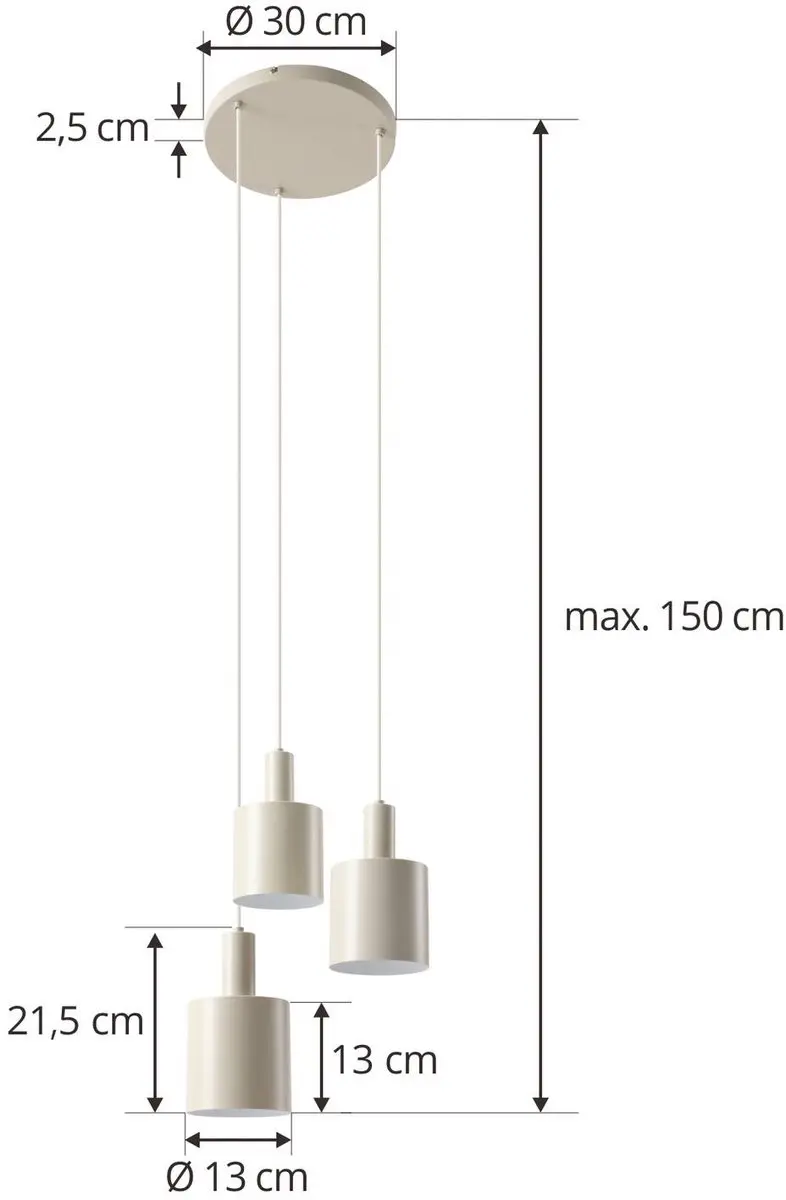 Lindby Hanglamp 3-Lichts IJzer E27 - Beige