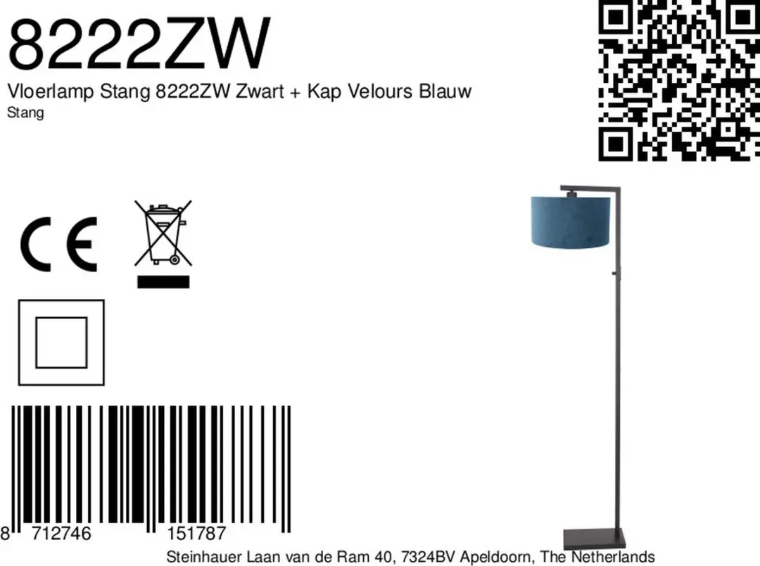 Steinhauer Stang 8222ZW Vloerlamp - 160cm - Blauw - afbeelding 6 van 6