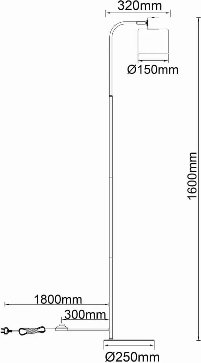 Brilliant Weald Staande Lamp 1.6m - Zwart/Rook/Hout