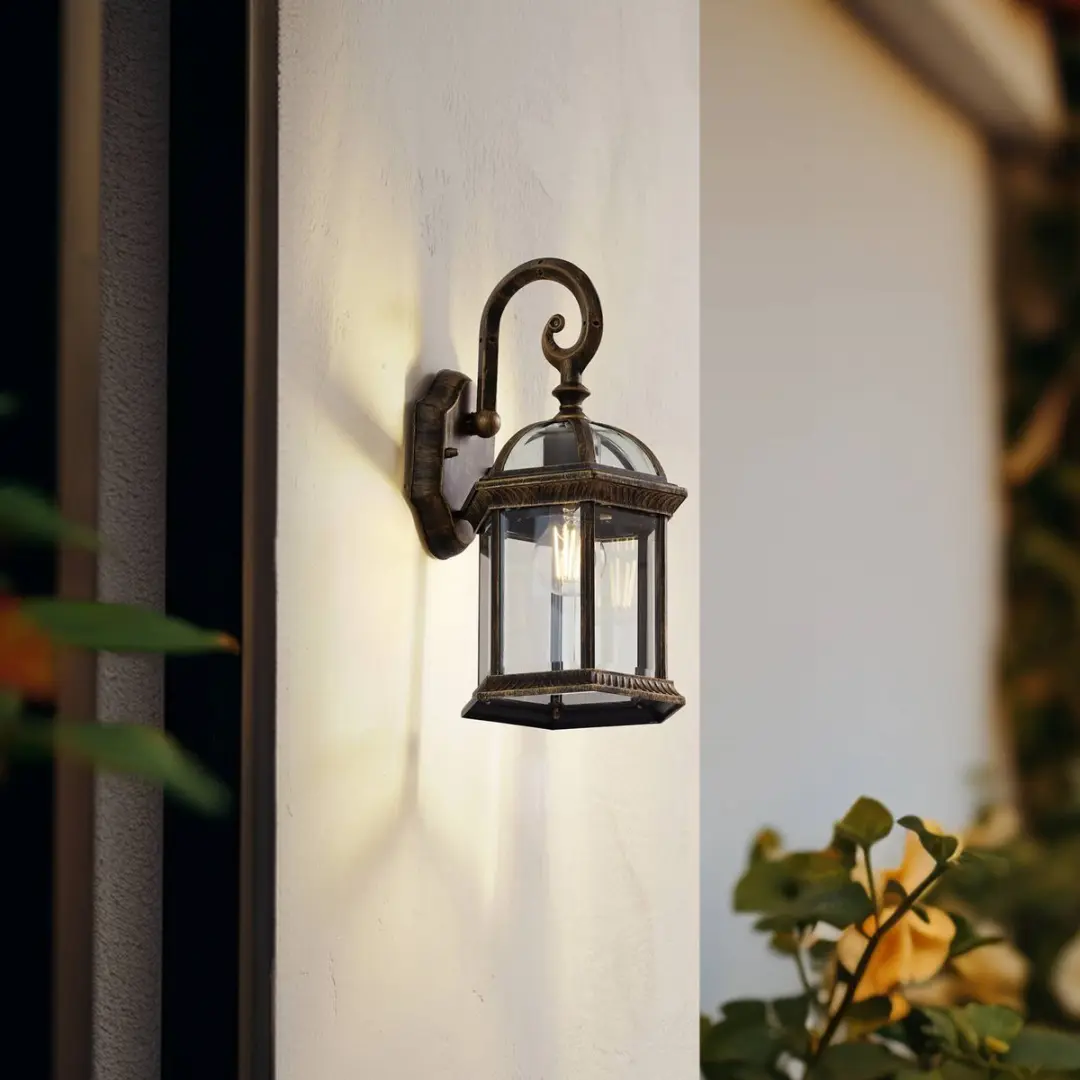 Lindby Wandlamp Buiten Antiek Goud/Zwart - 1 Lichtpunt E27