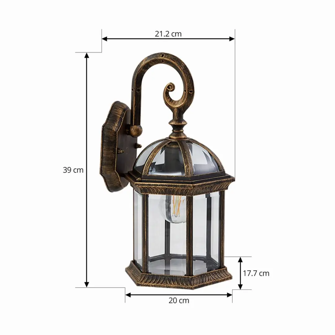 Lindby Wandlamp Buiten Antiek Goud/Zwart - 1 Lichtpunt E27
